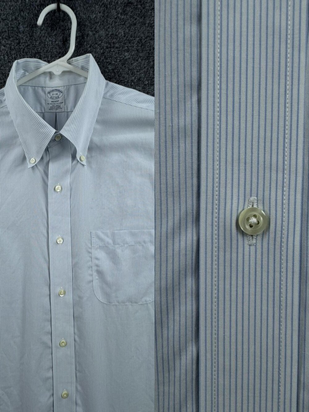 Brooks Brothers Non-Iron Striped 17 34 Regent Button-Down Supima White Blue Mens